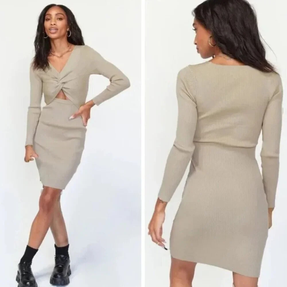 Princess Polly Rachel Ribbed Mini Dress NWT Brown Size Small/Medium
